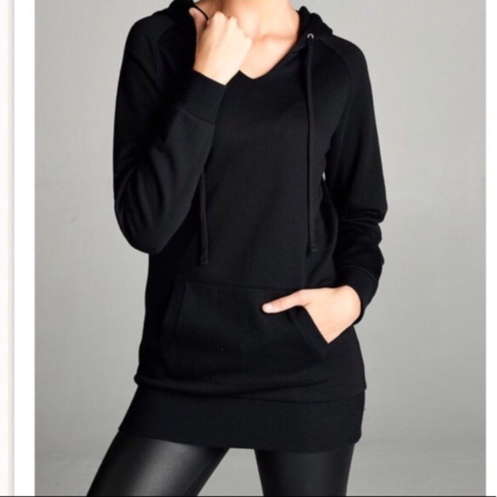 Black Pullover Hooded Sweatshirt Fleece Lined Hood